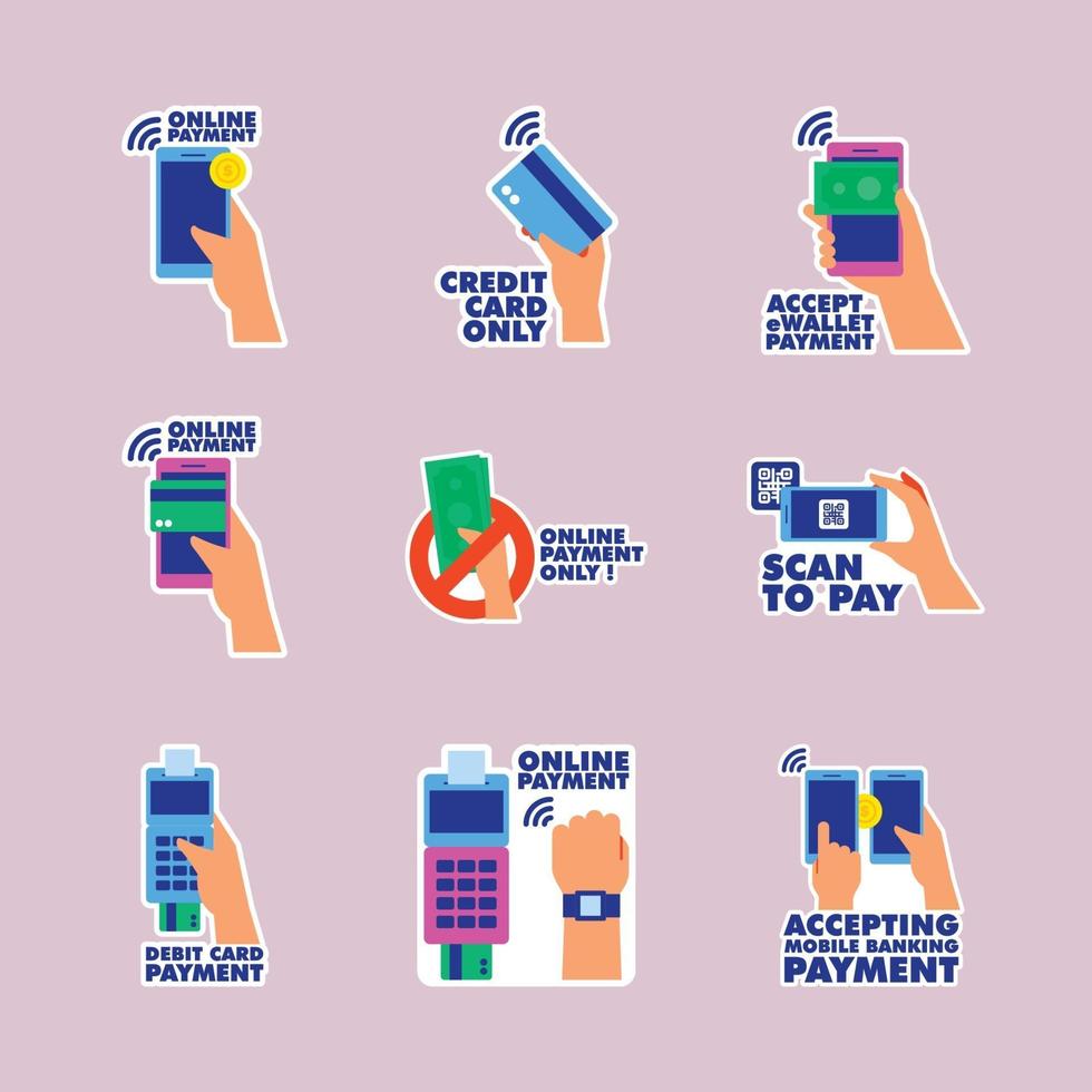 Untact Cashless Payment Method Label Collection vector