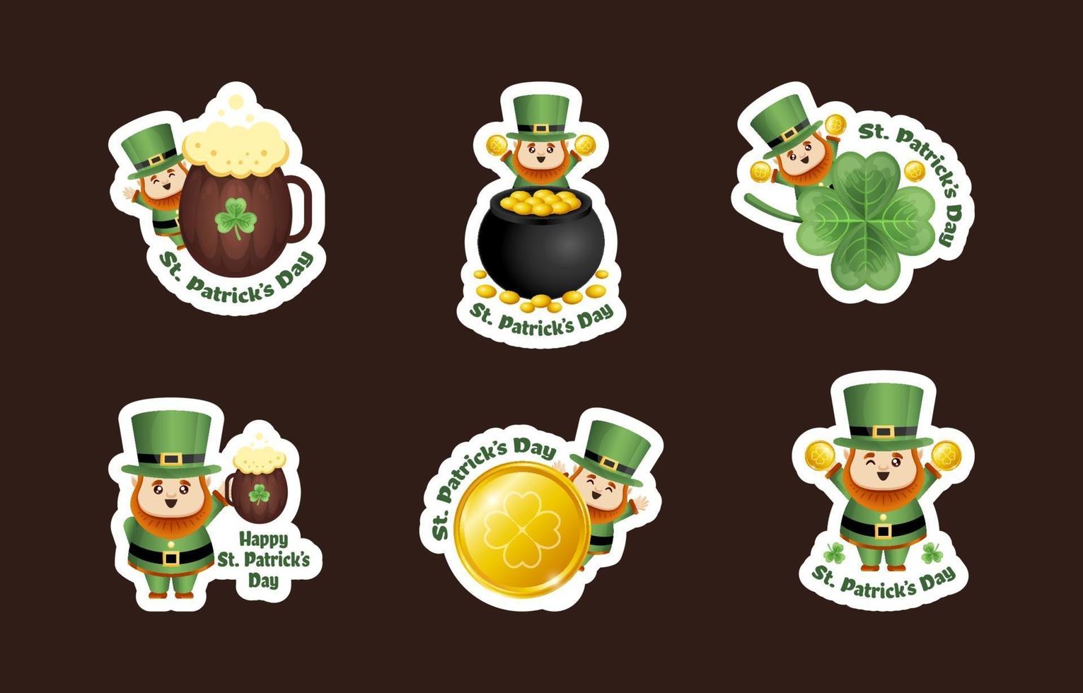 linda colección de pegatinas de duende para el día de san patricio vector