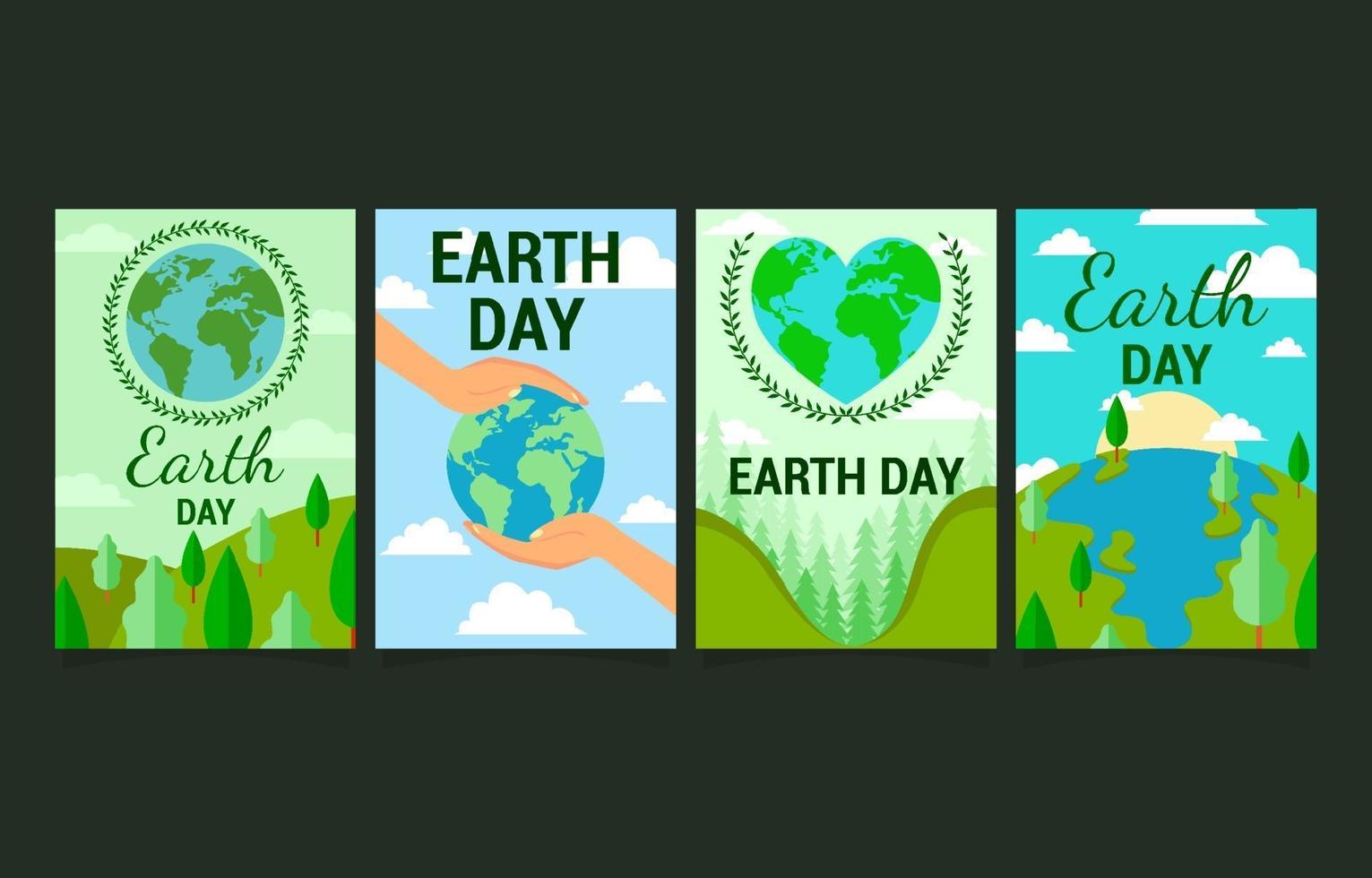 Conjunto de diseño de tarjetas para la campaña de concienciación del día de la tierra. vector