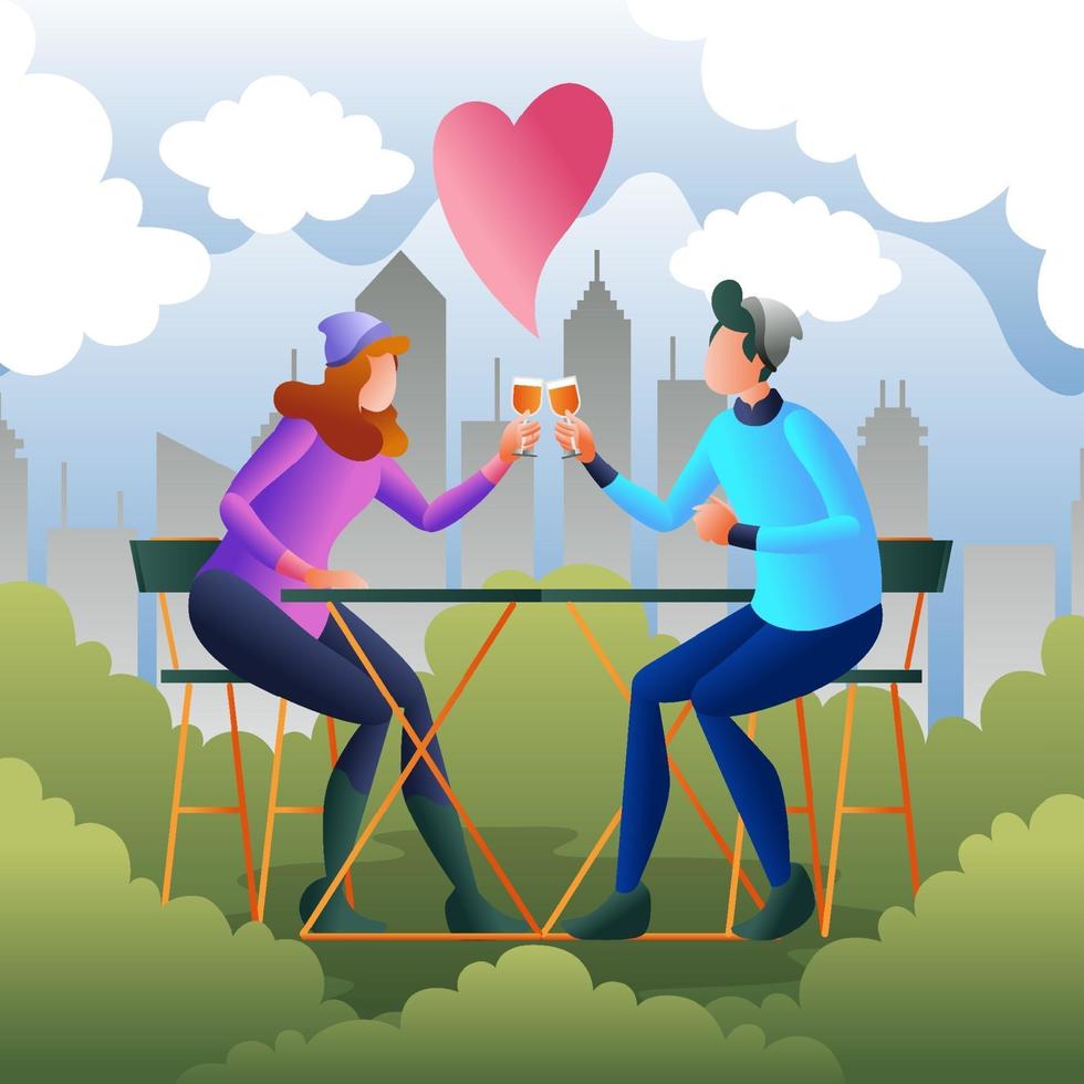 pareja joven brindando bebidas para celebrar el día de san valentín vector