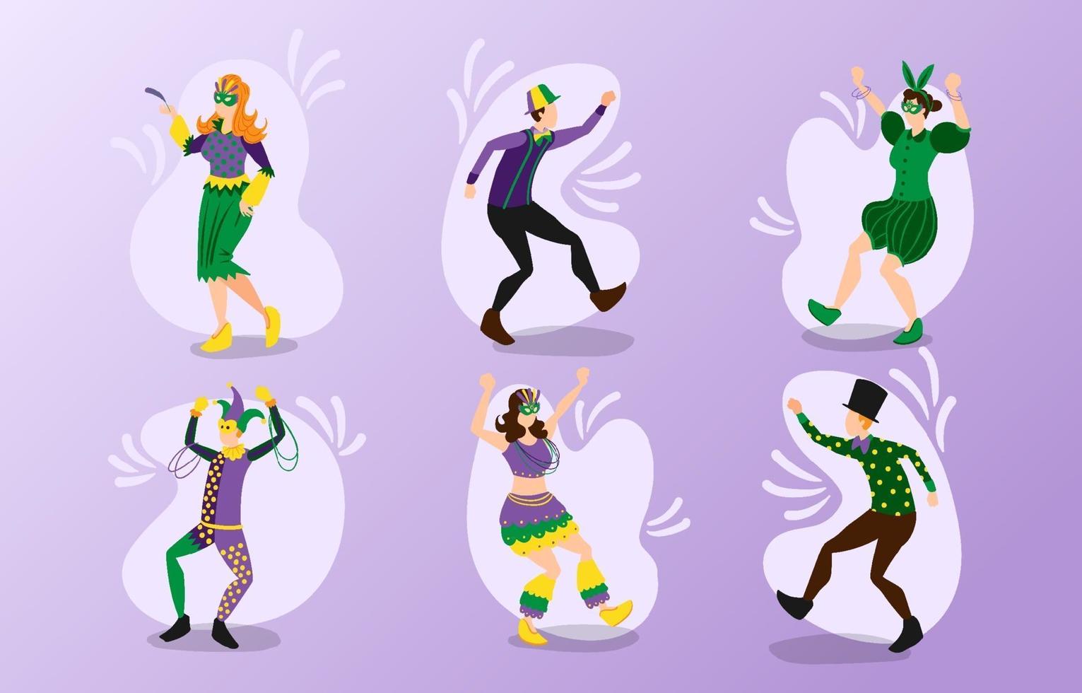 varios personajes del festival de mardi gras vector