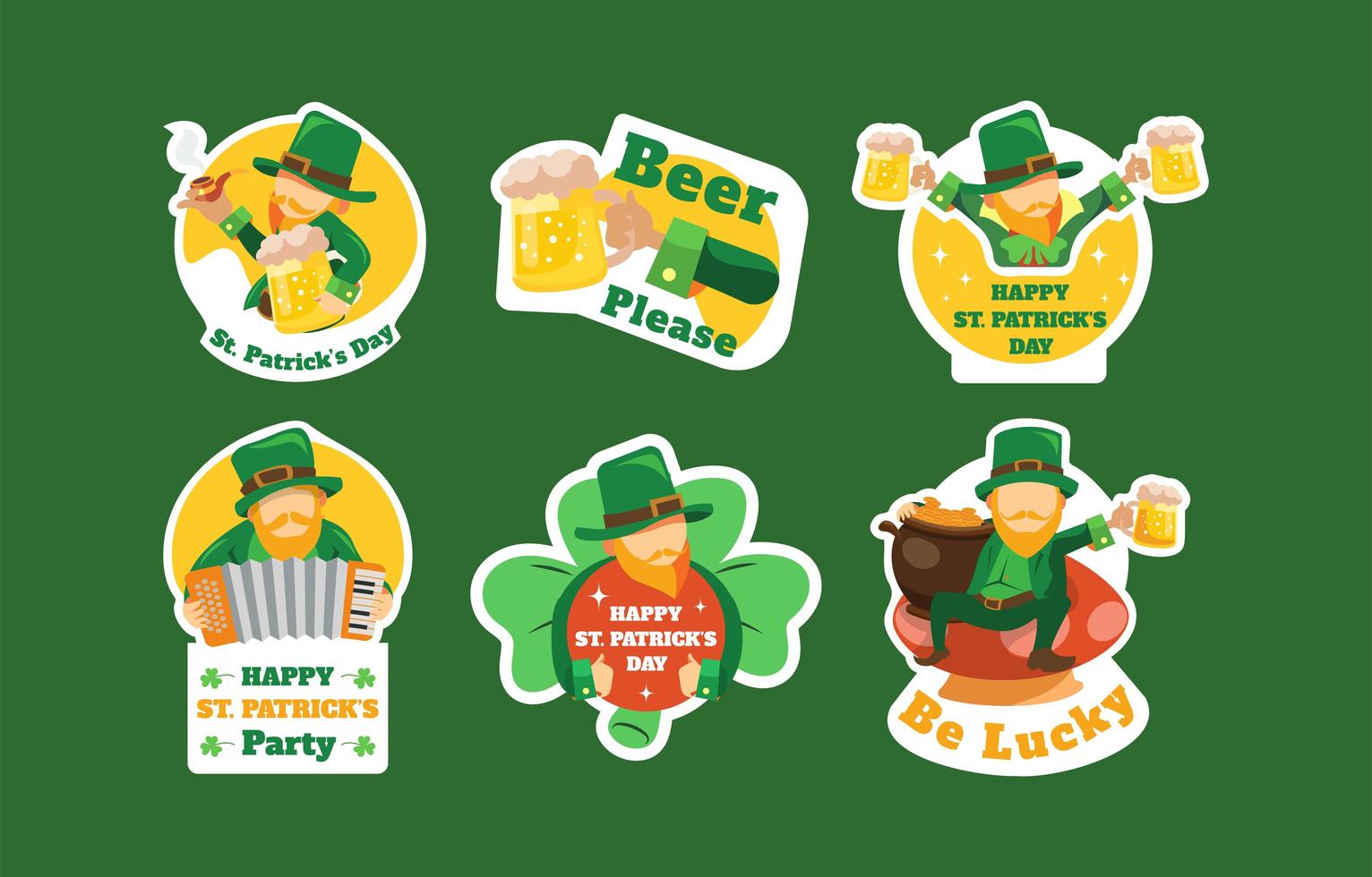 St Patrick's Day Leprechaun Sticker Set vector