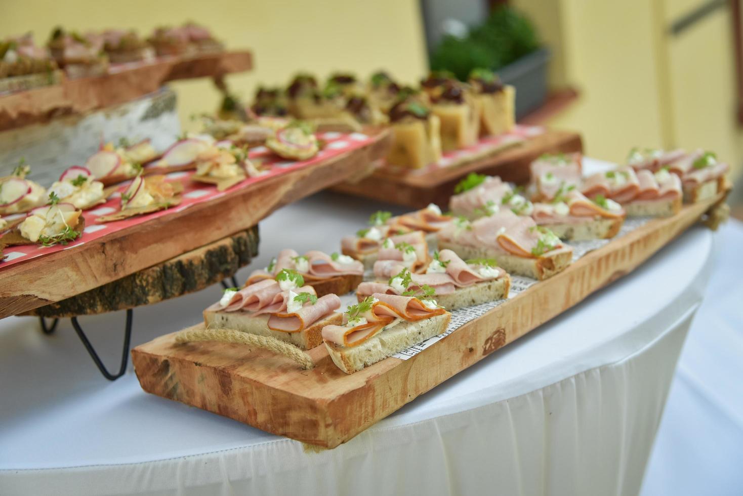 Mini canapes on serving boards photo