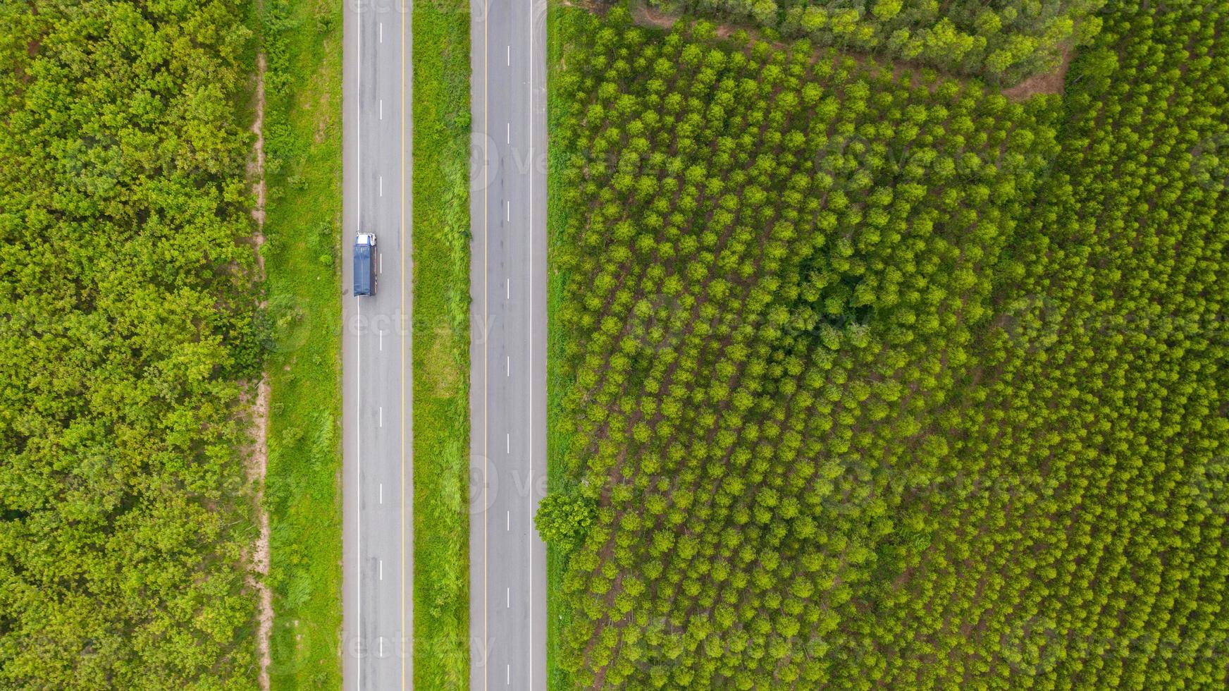 Aerial view of a truck on a road photo