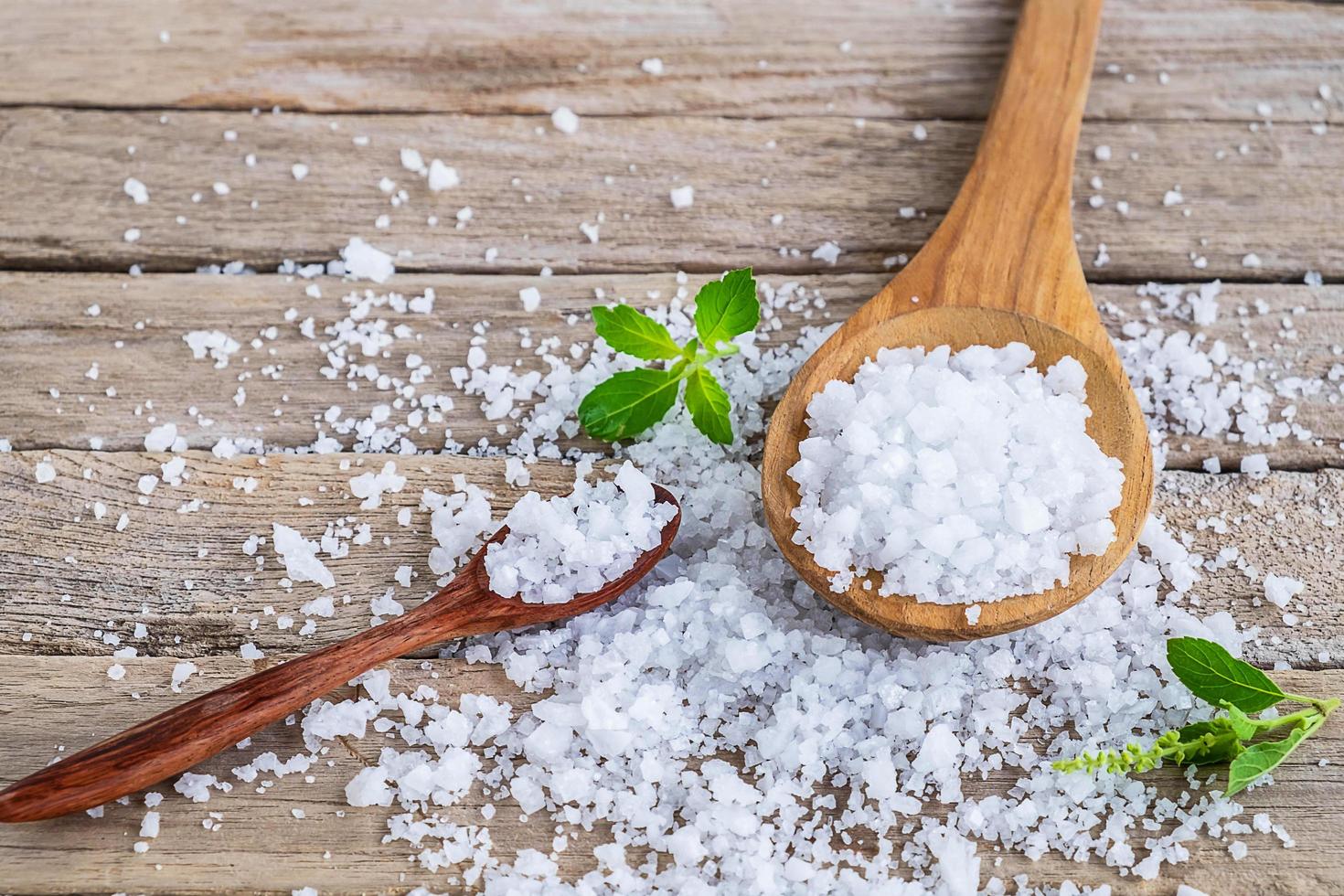 Sea salt on spoons photo