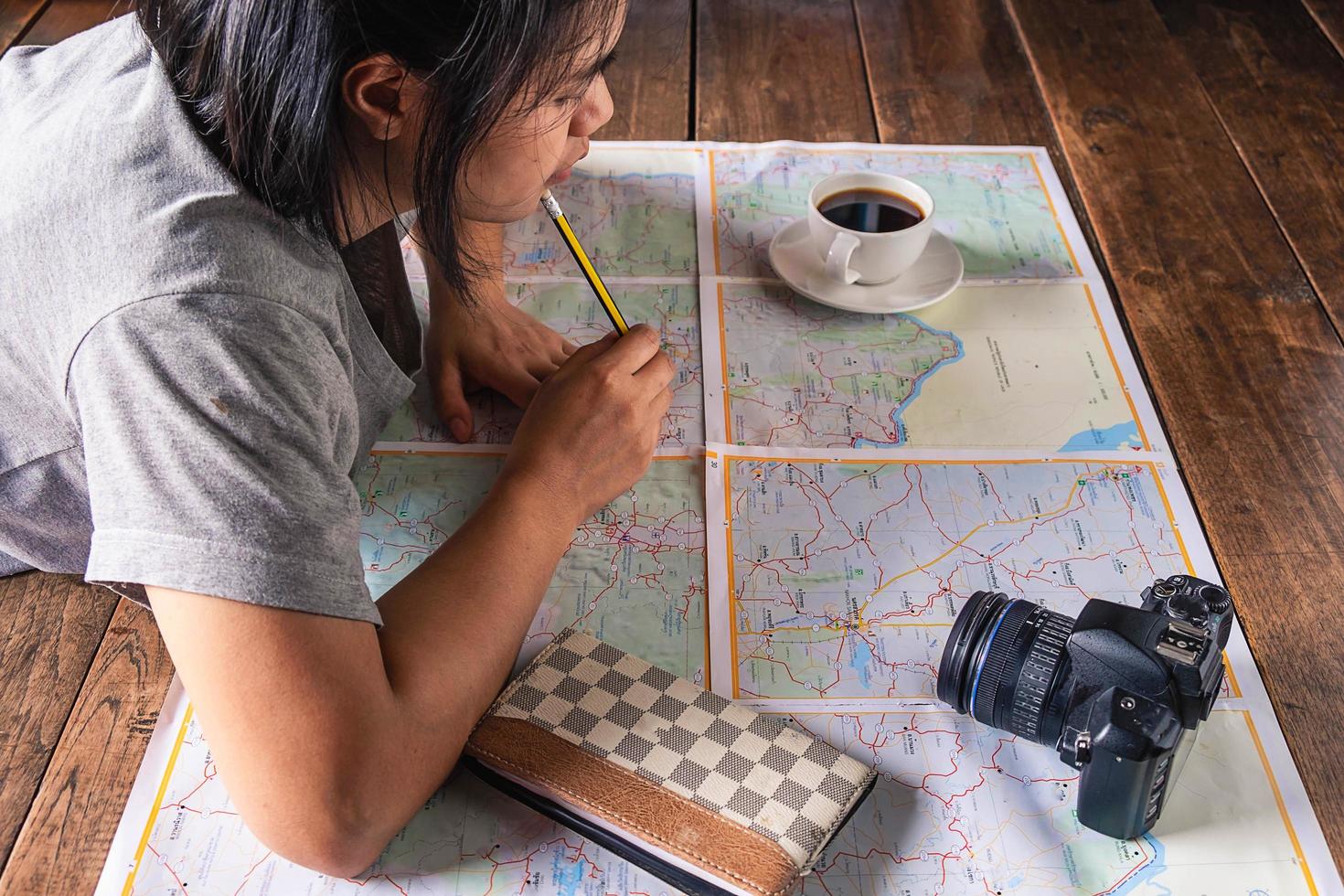 Girl looking at a map photo