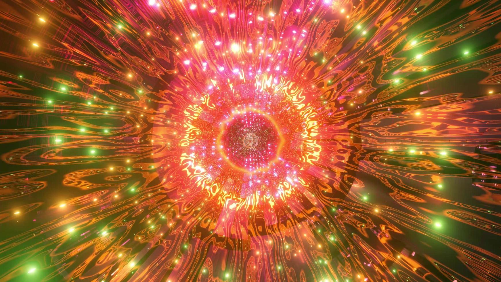 Orange, green, red, and white lights and shapes in kaleidoscope 3d illustration for background or wallpaper photo