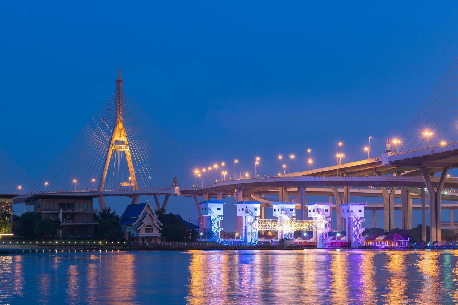 Bhumibol Bridge in Bangkok at night photo