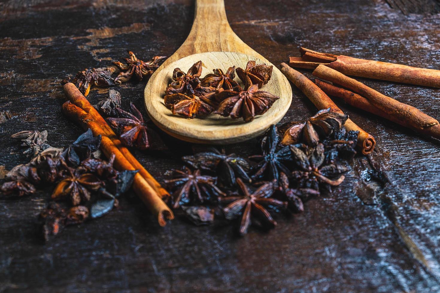 Cinnamon and anise with spoon photo