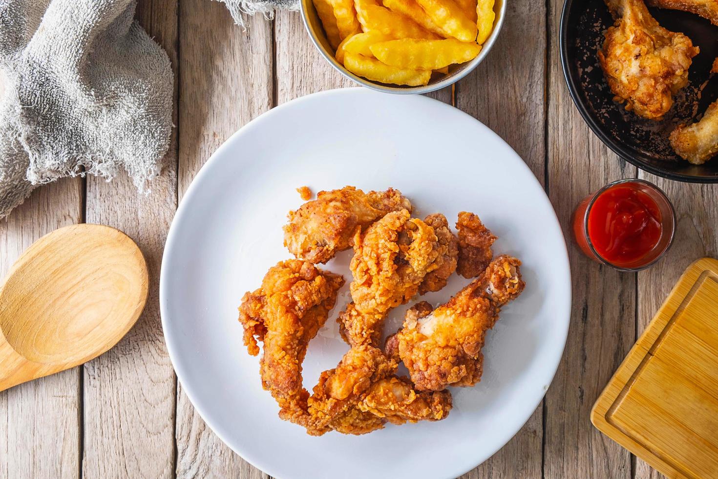 Fried chicken on a white plate photo