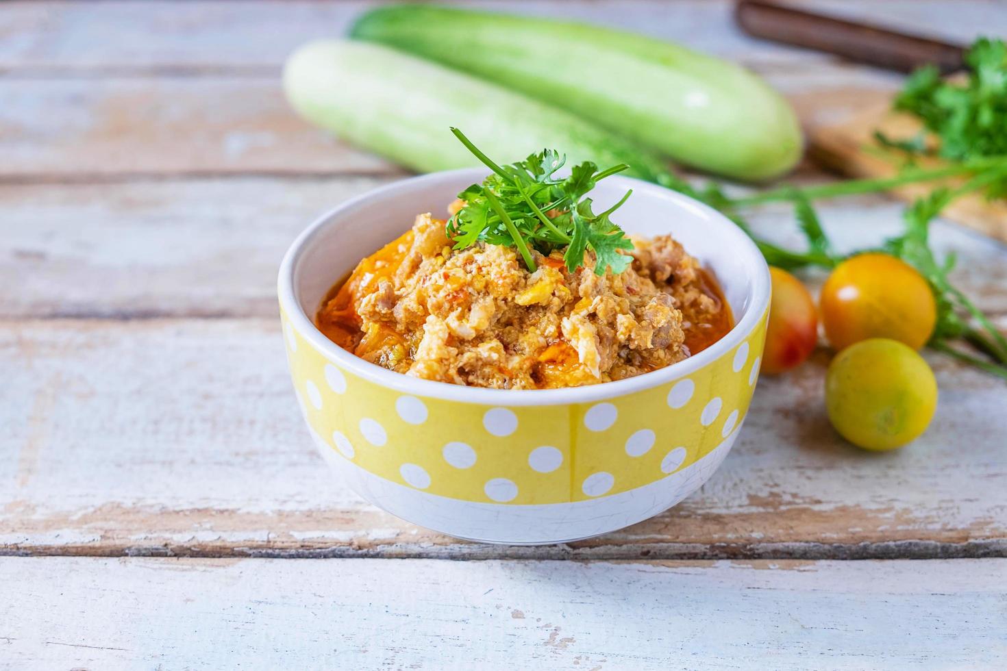 Pork chili in a bowl photo