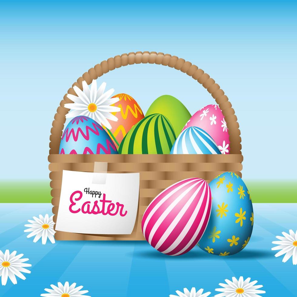 Easter Egg Basket with Daisy Flower vector