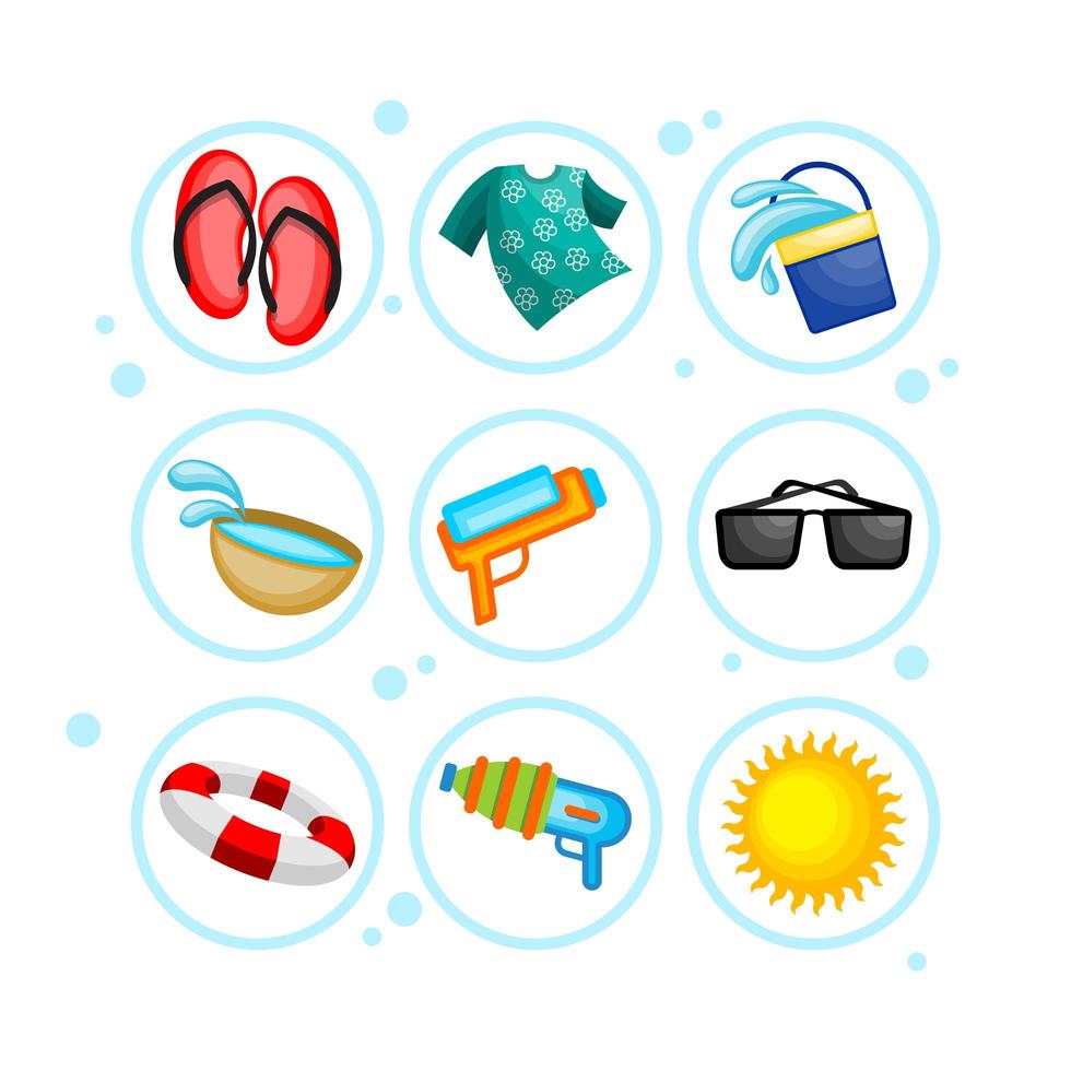 Happy Songkran Festival Icon Set vector