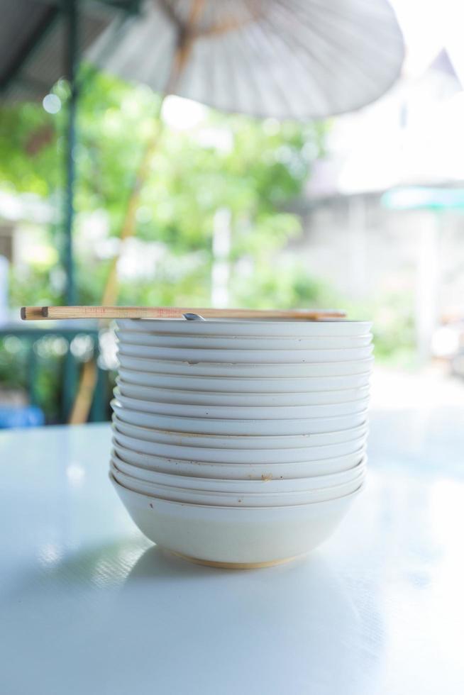 Stacked bowls on the table photo