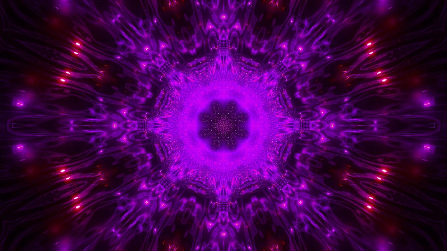 Purple and pink lights and shapes in kaleidoscope 3d illustration for background or wallpaper photo