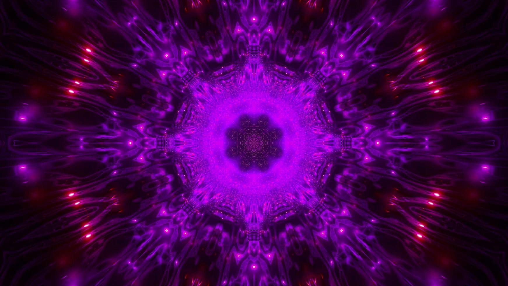 Purple and pink lights and shapes in kaleidoscope 3d illustration for background or wallpaper photo