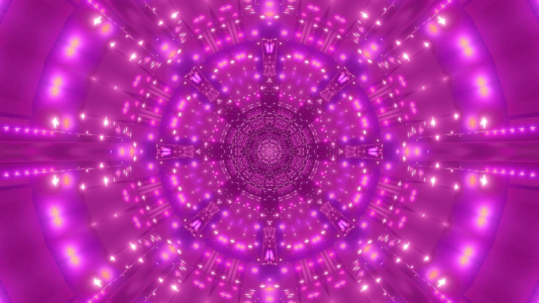 Purple abstract flower-shaped lights tunnel 3d illustration background wallpaper artwork photo