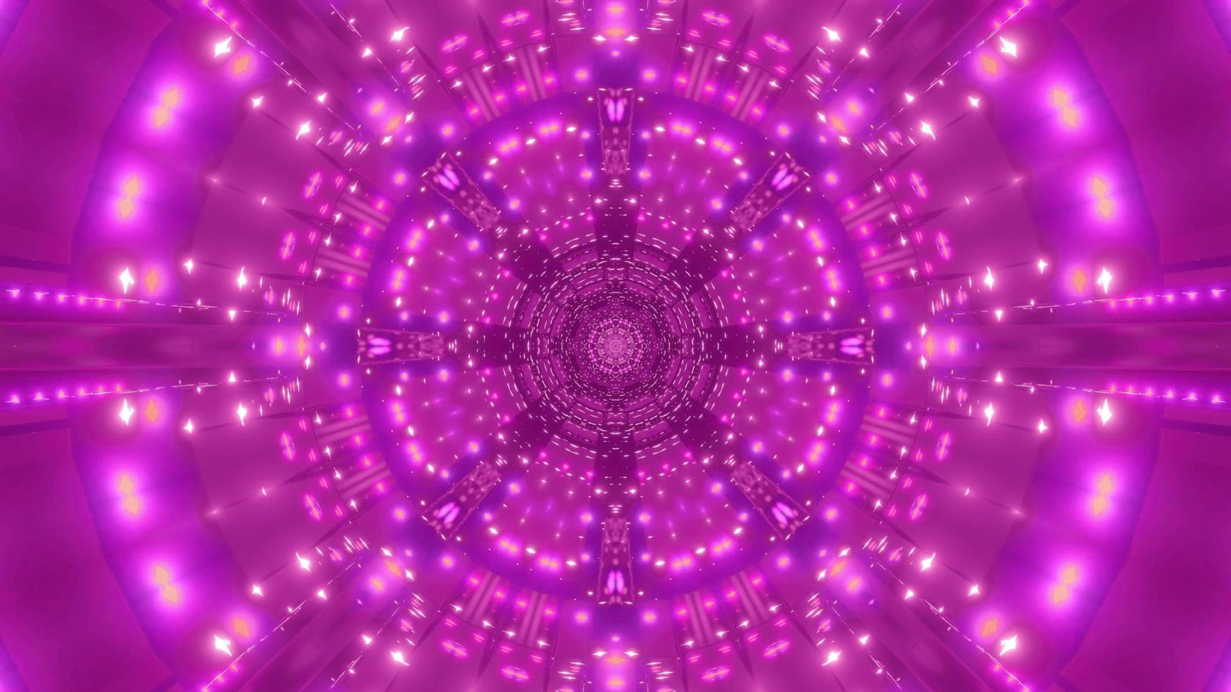 Purple abstract flower-shaped lights tunnel 3d illustration background wallpaper artwork photo