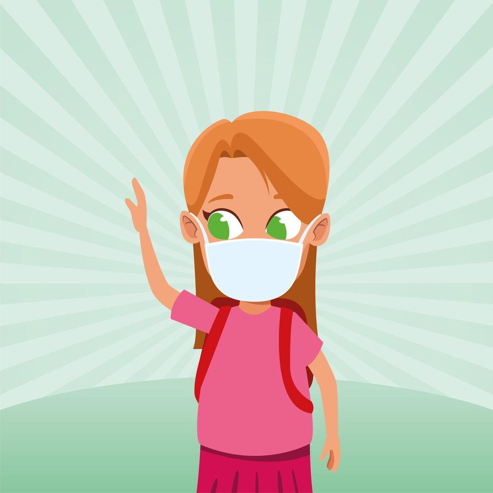 little girl using face mask for covid19 vector