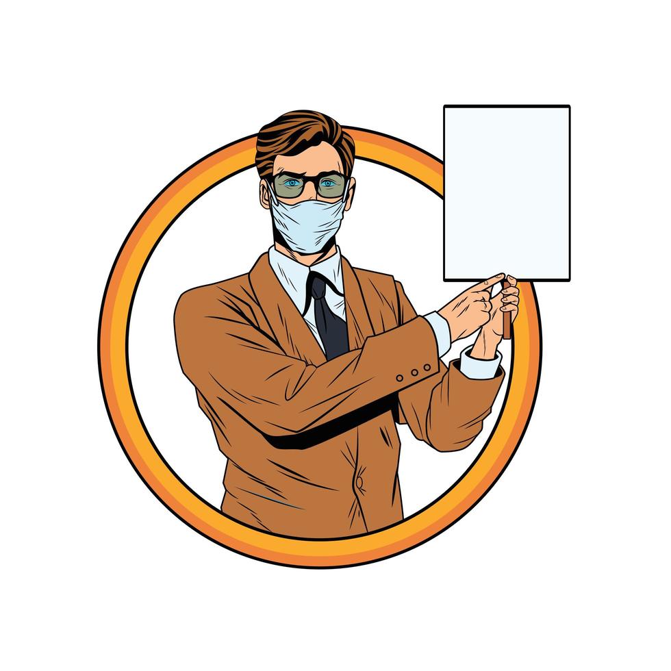 businessman using face mask for covid19 with banner vector