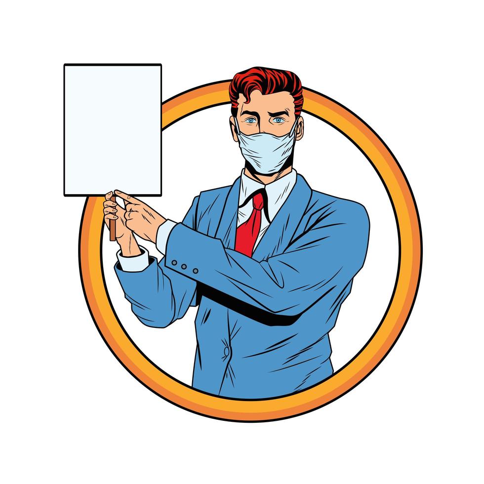 businessman using face mask for covid19 with banner vector