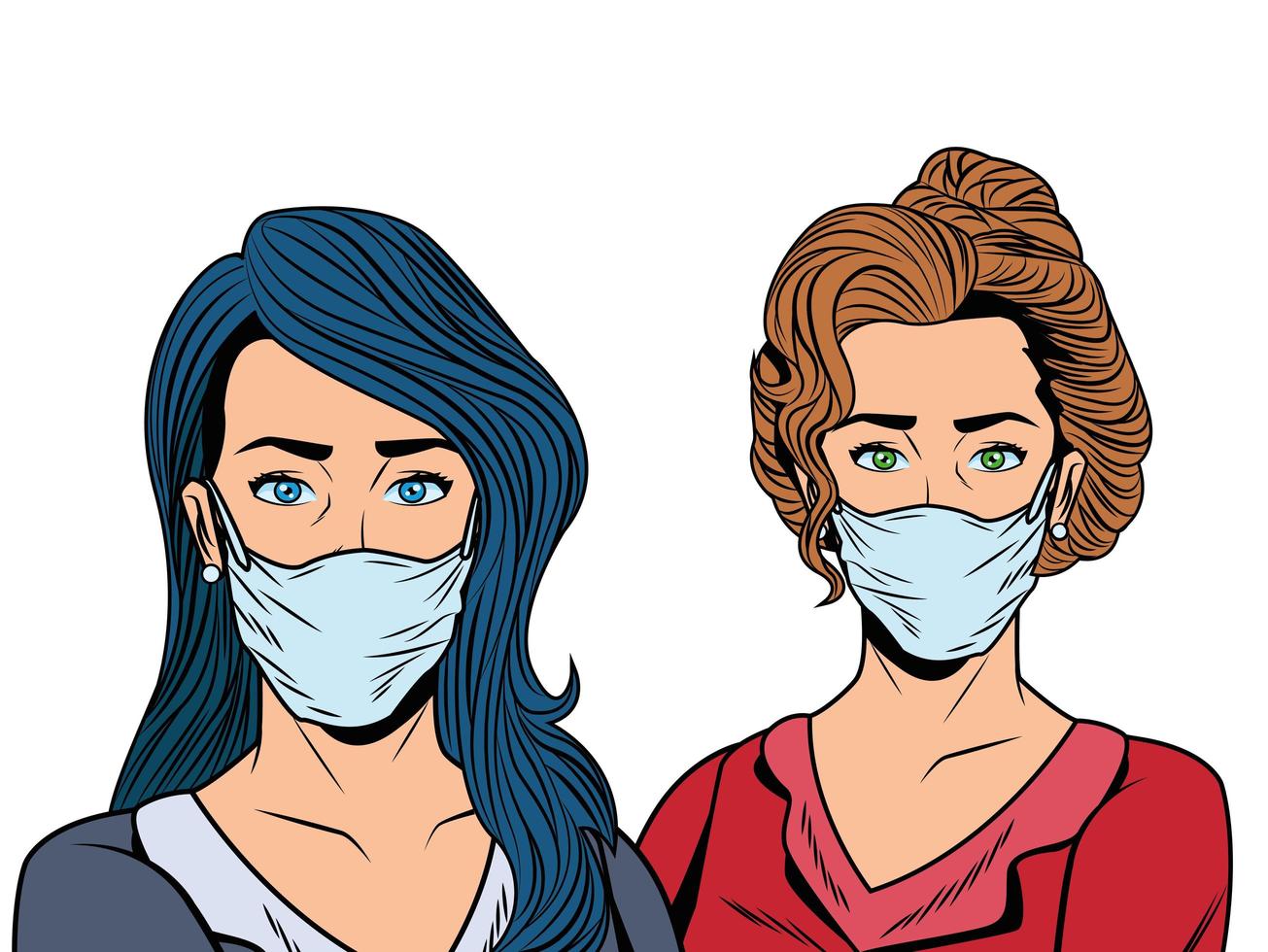 women using face masks for covid19 vector