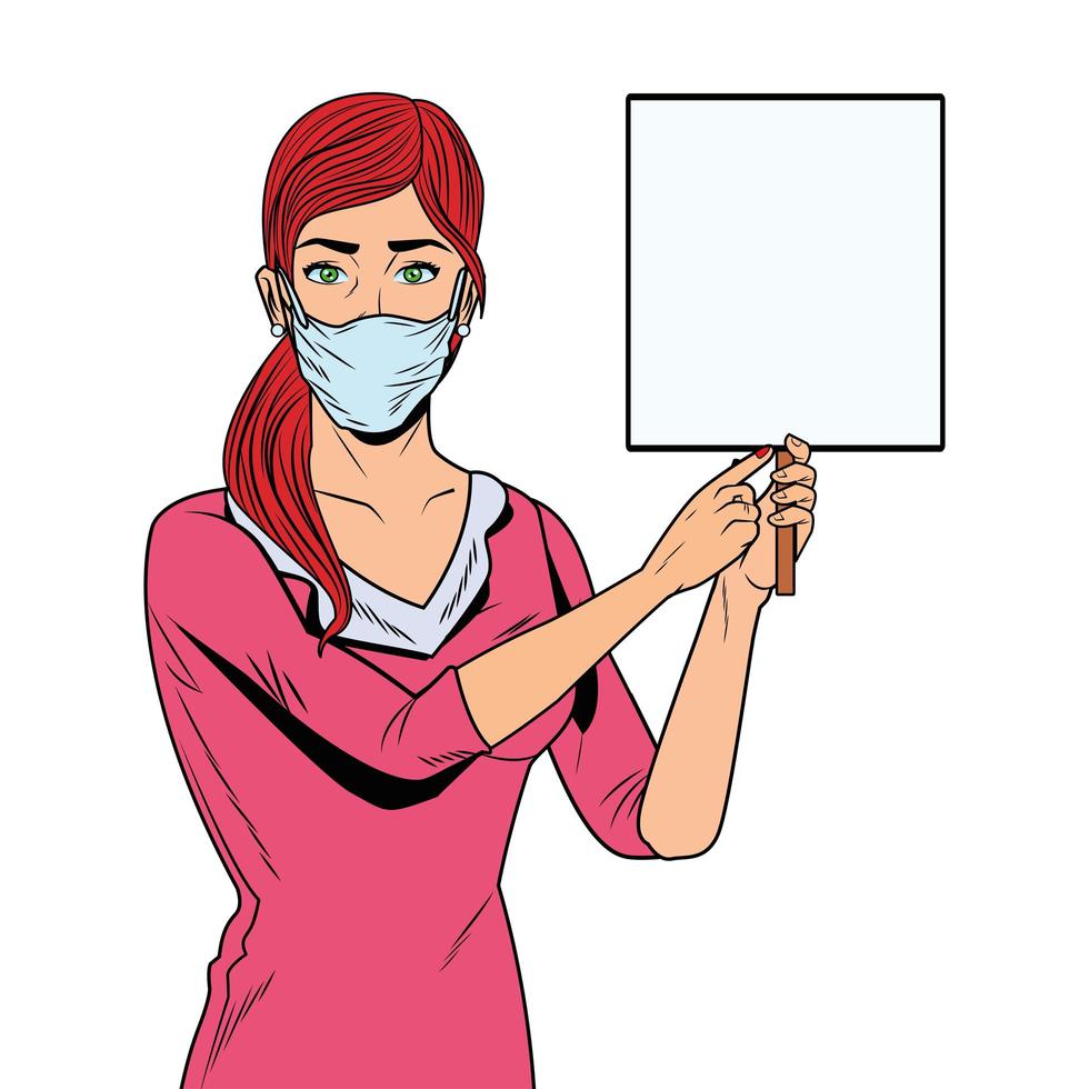 woman using face mask for covid19 with banner vector