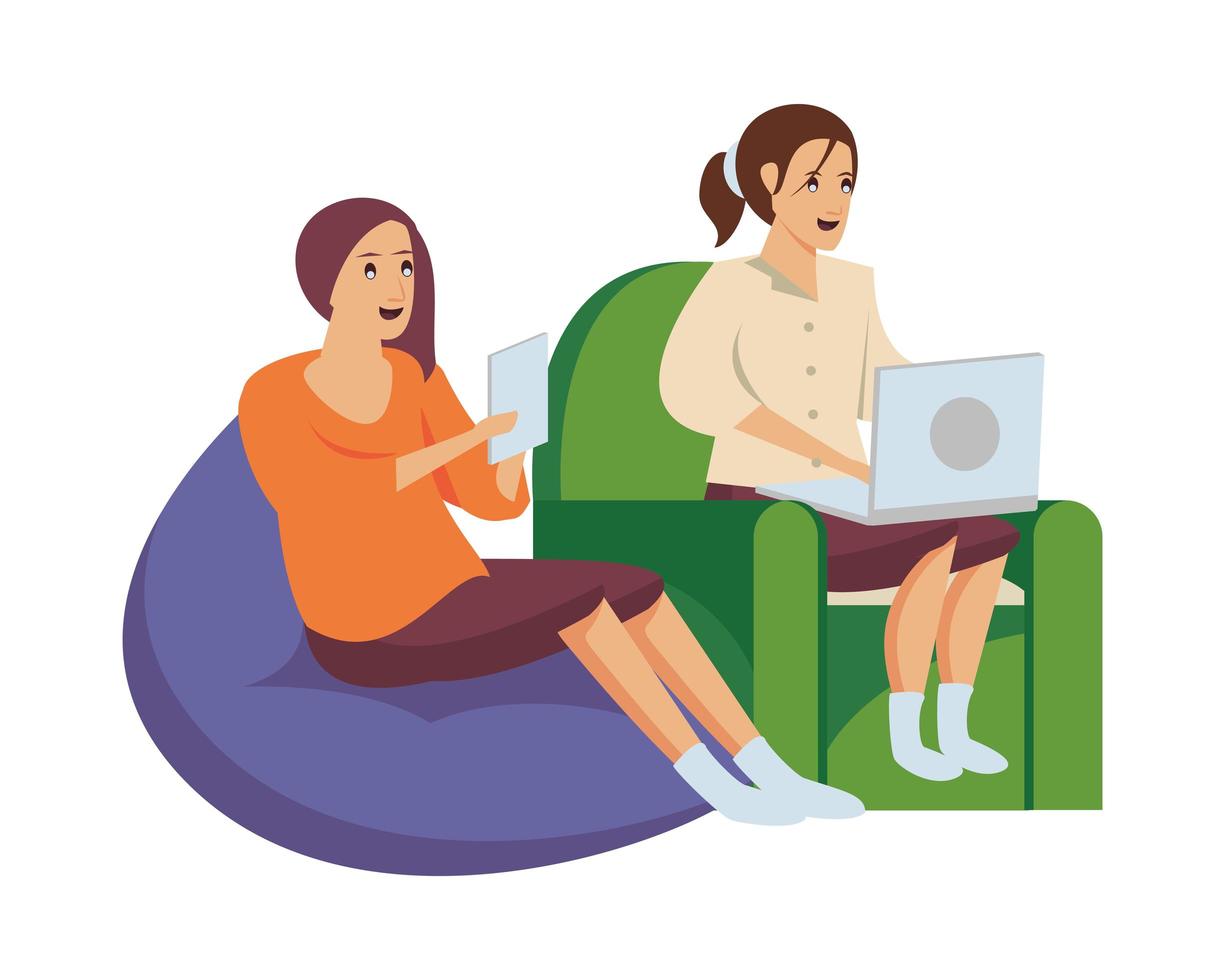 women using technology for work at home vector