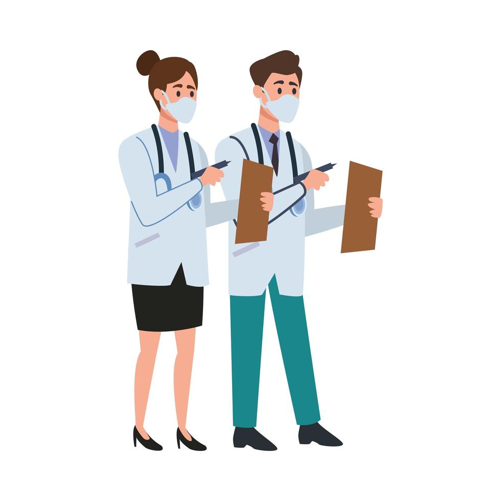 doctors with face masks vector