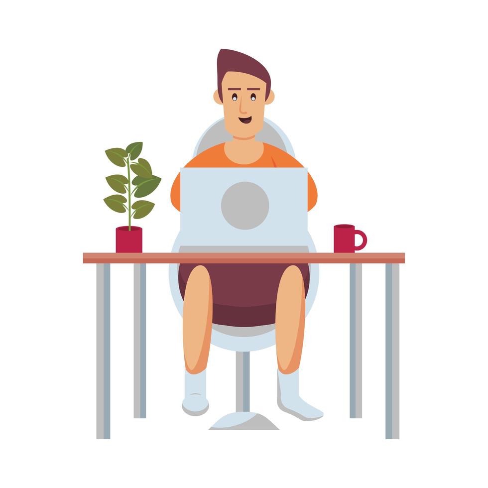 man using desktop to work at home vector