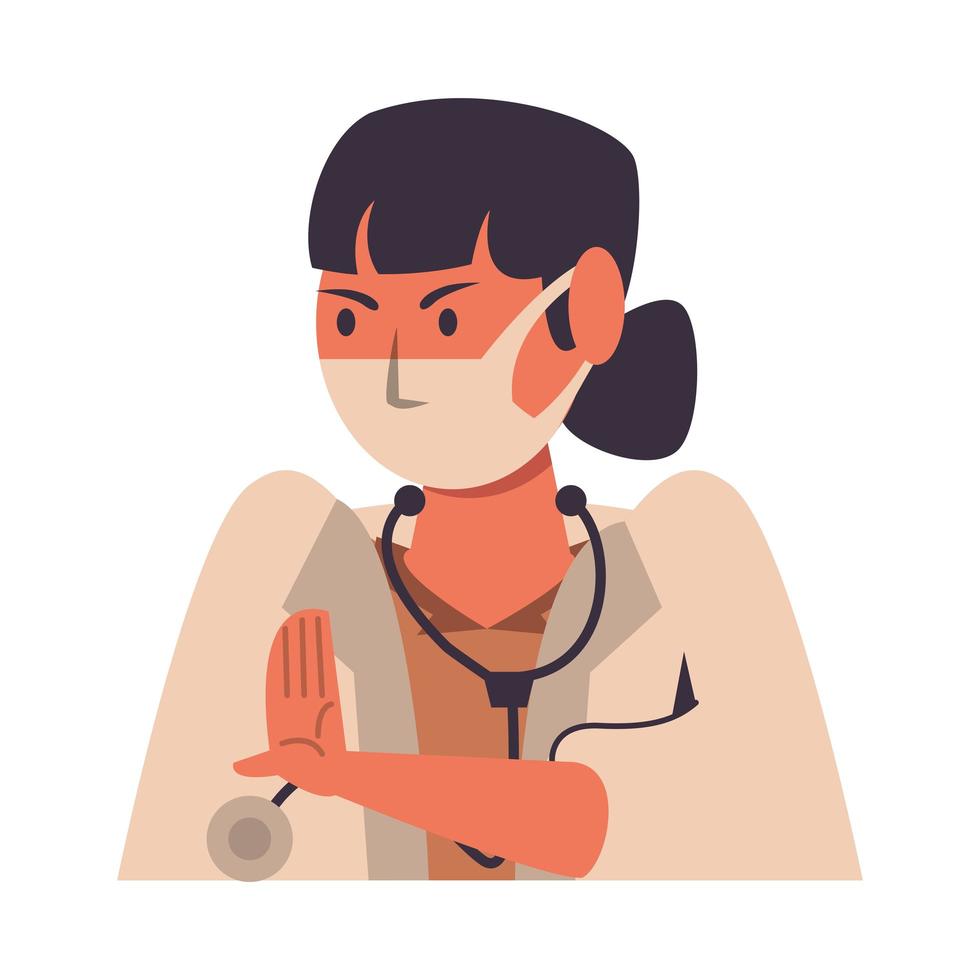 Doctora con personaje de mascarilla vector