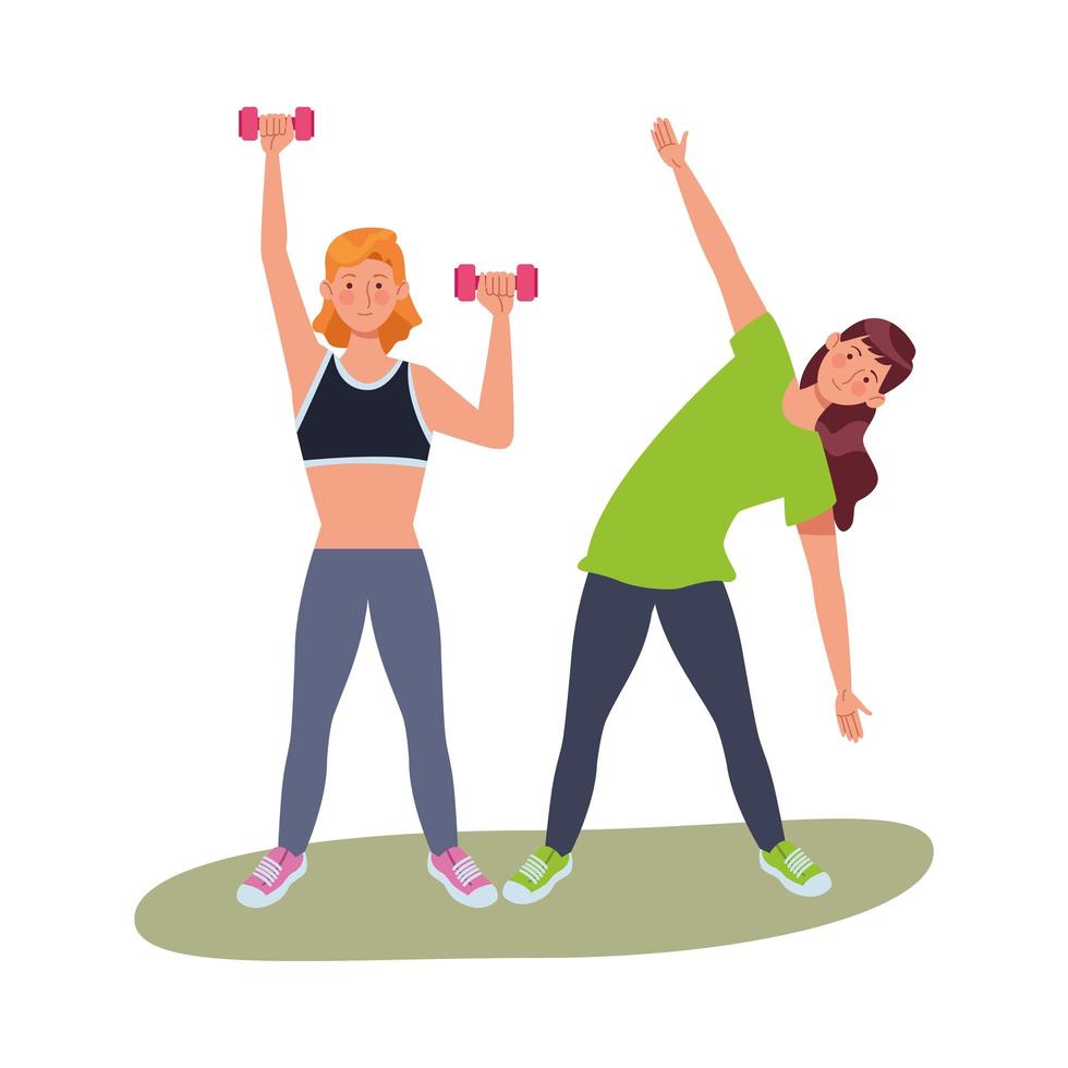 young female athletes exercising together vector