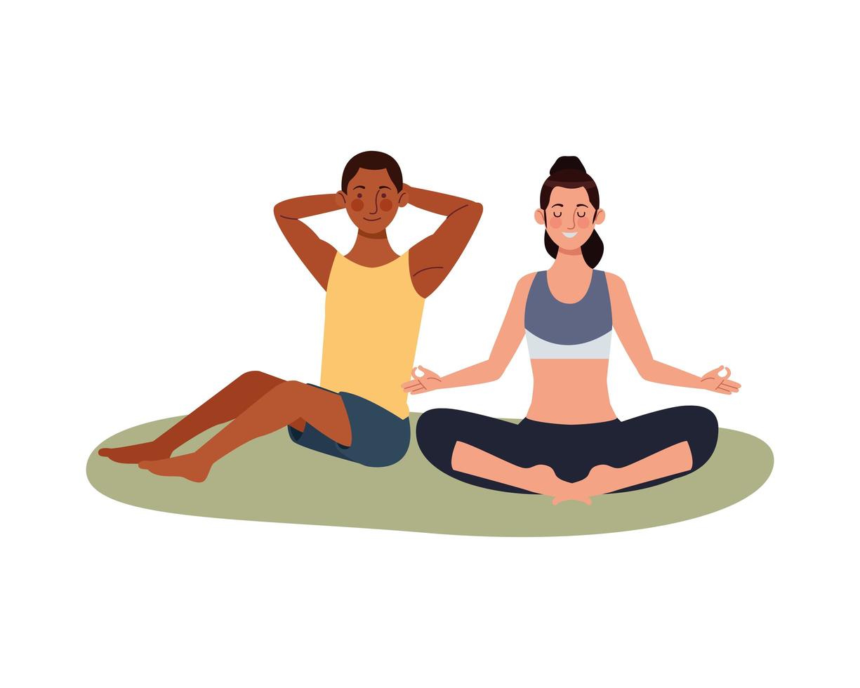 interracial athletes exercising together vector