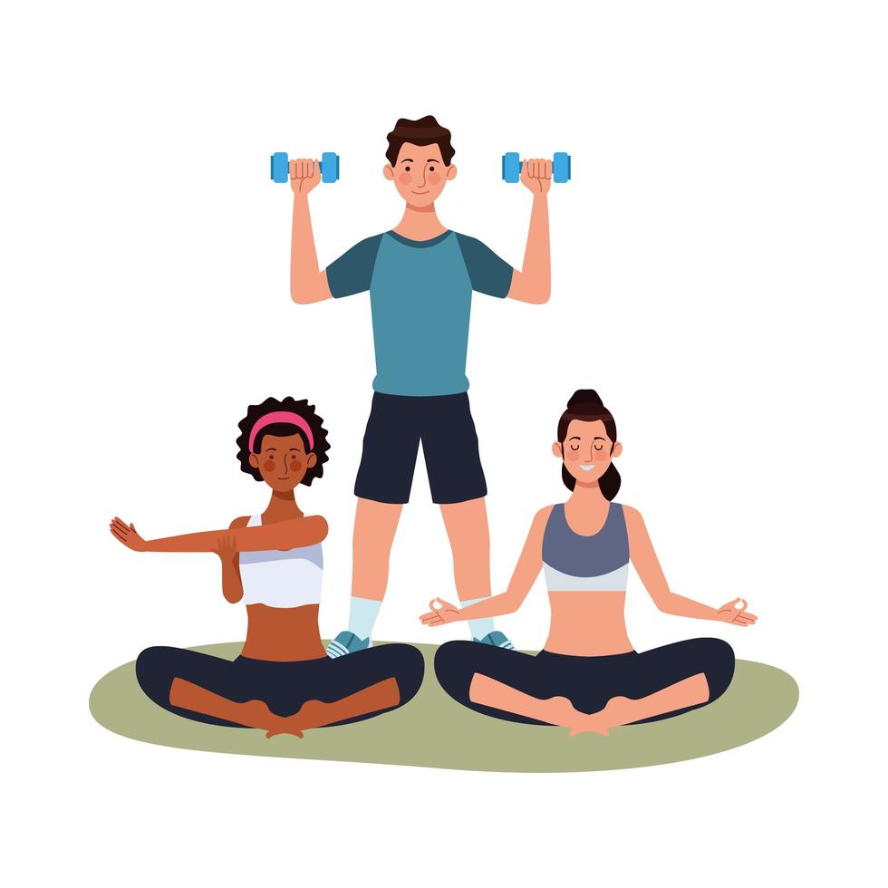 interracial athletes exercising together vector