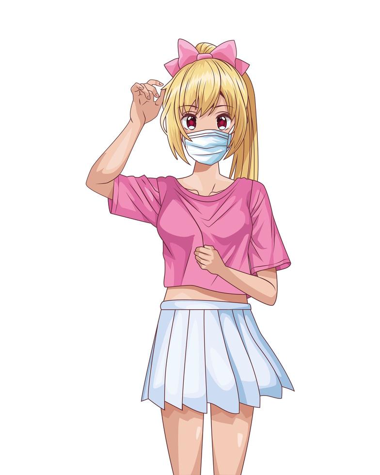 woman using face mask anime character vector