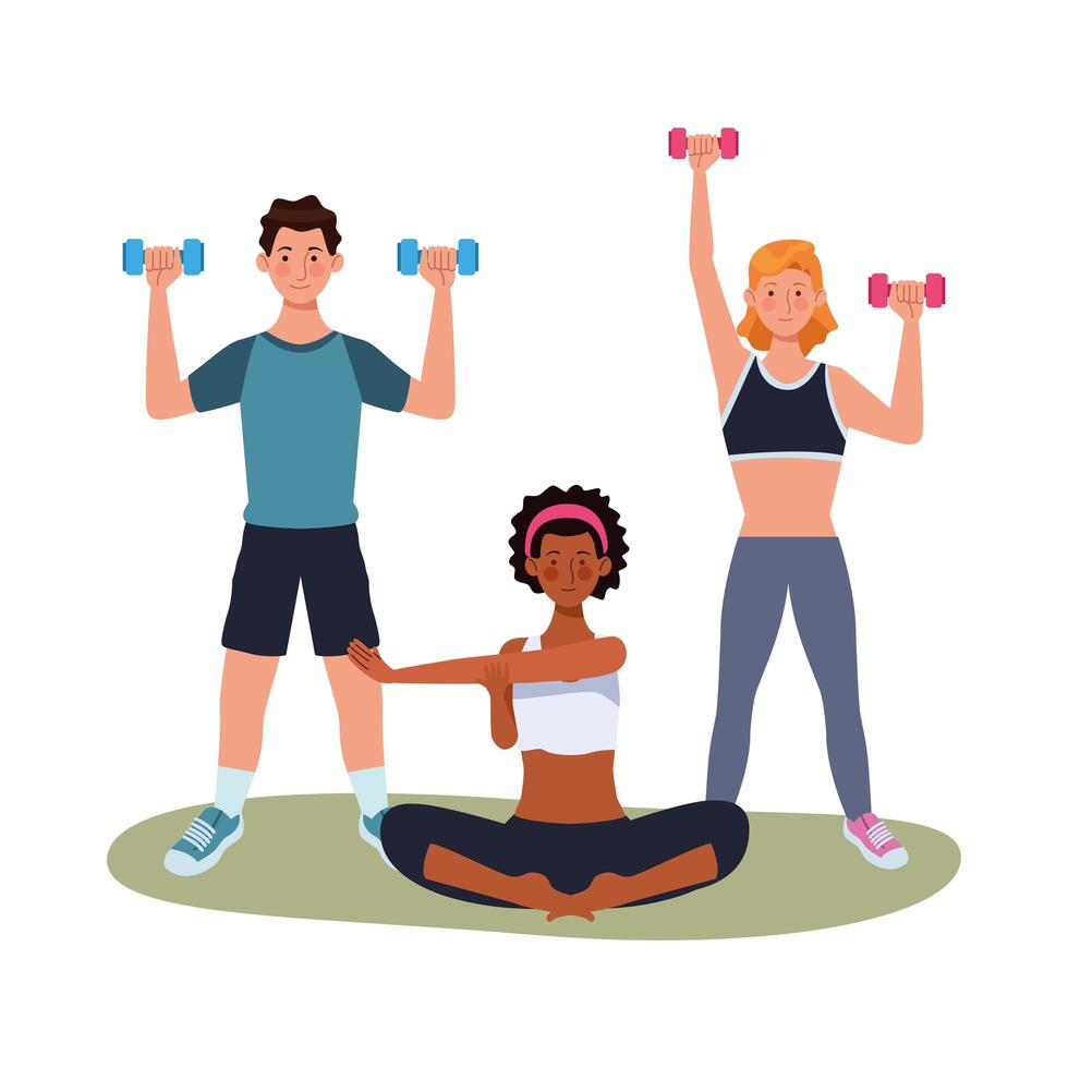 interracial athletes exercising together vector