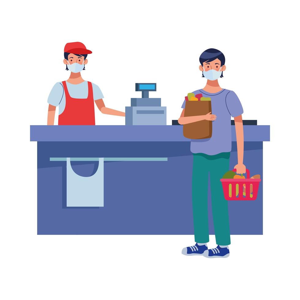 man using face mask with salesman characters vector