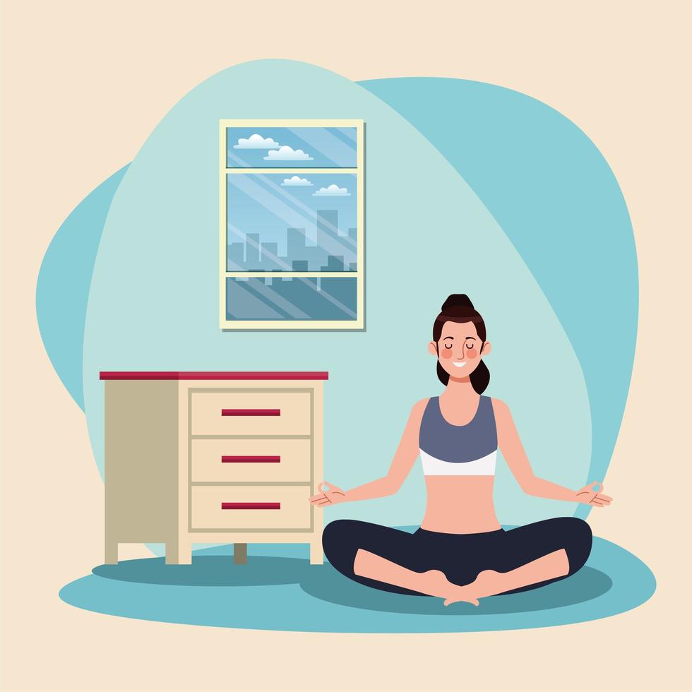woman practicing yoga in the house vector