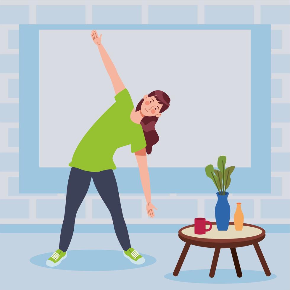 woman practicing exercise in the house vector