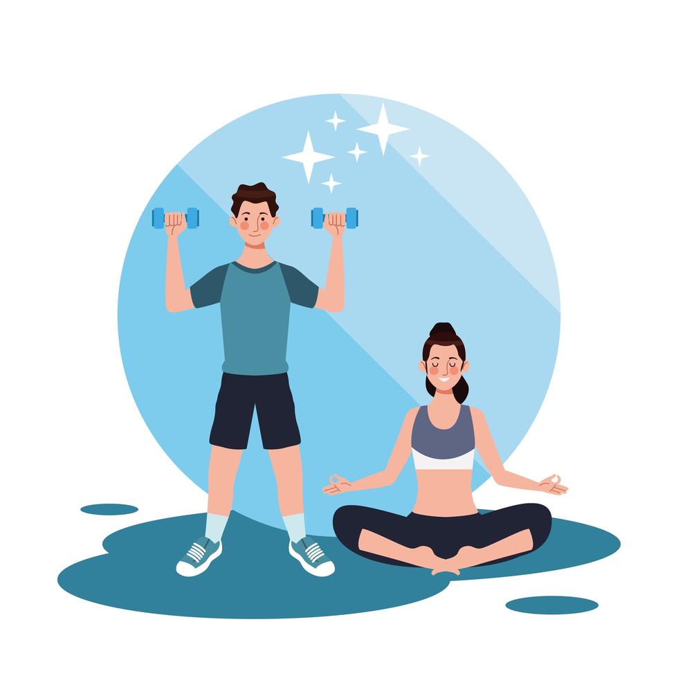 couple exercising together in the house vector