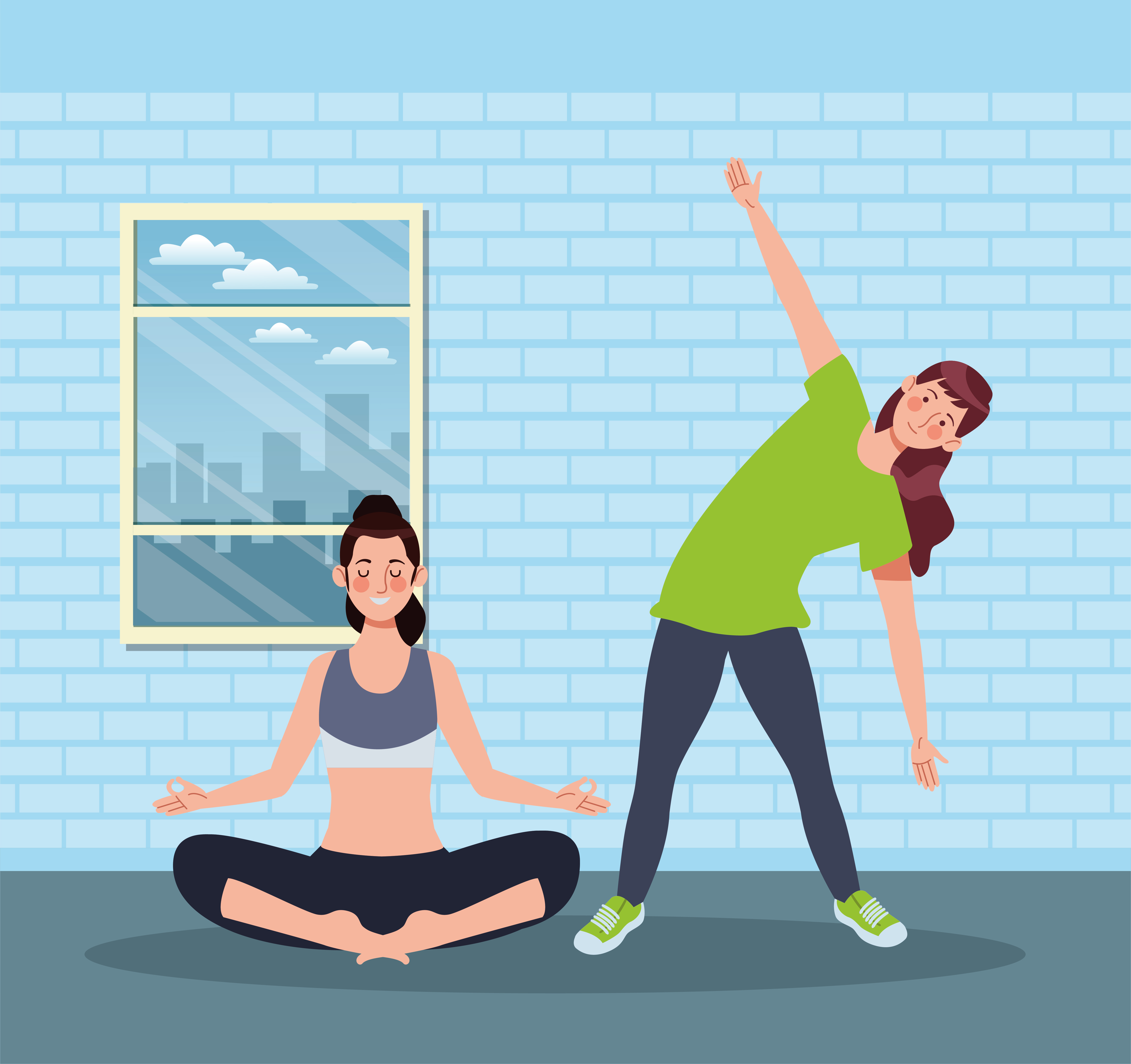 women practicing exercise in the house 1981197 Vector Art at Vecteezy