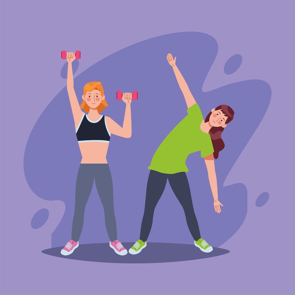 women practicing exercise in the house vector