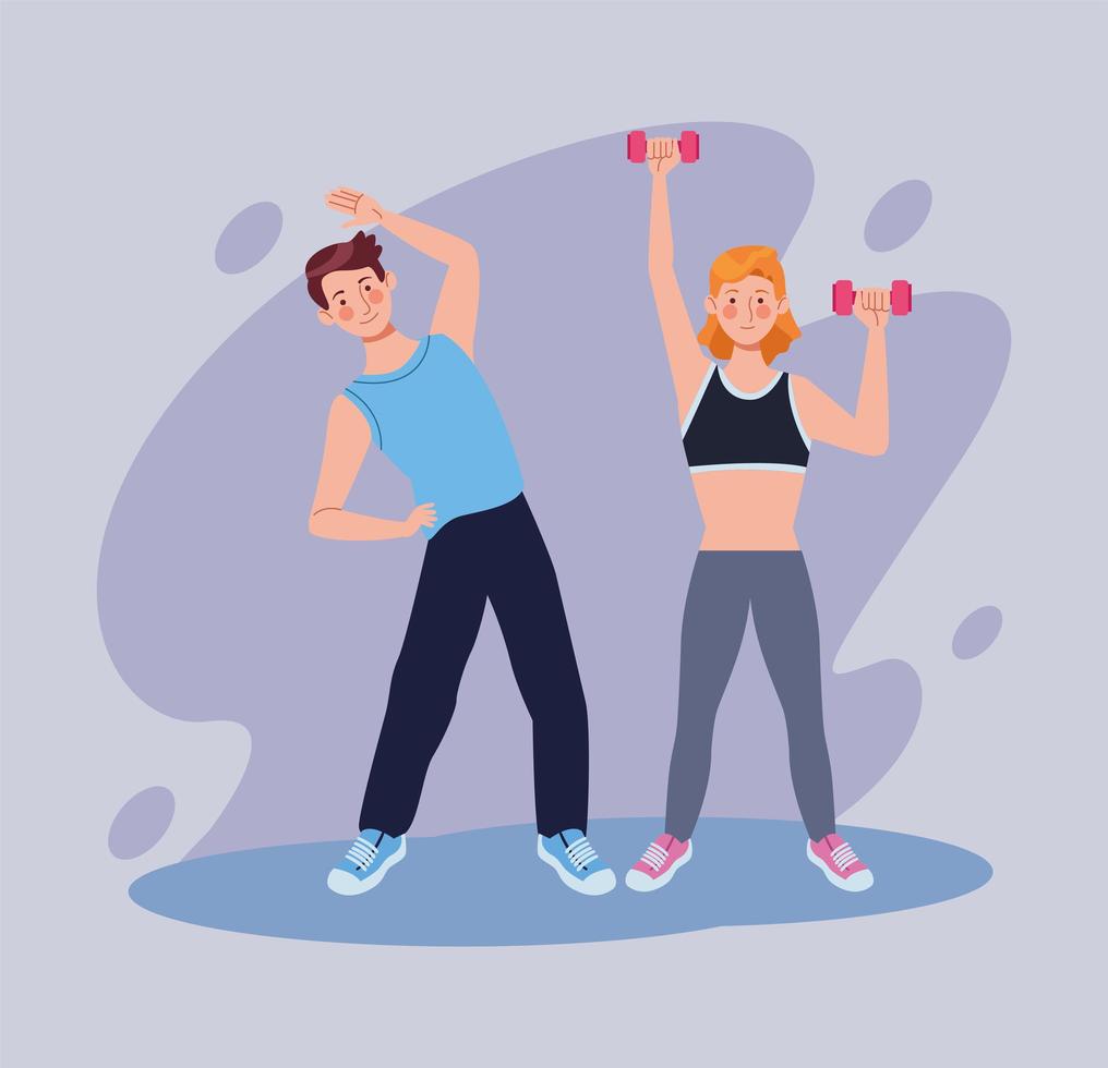 couple exercising together in the house vector
