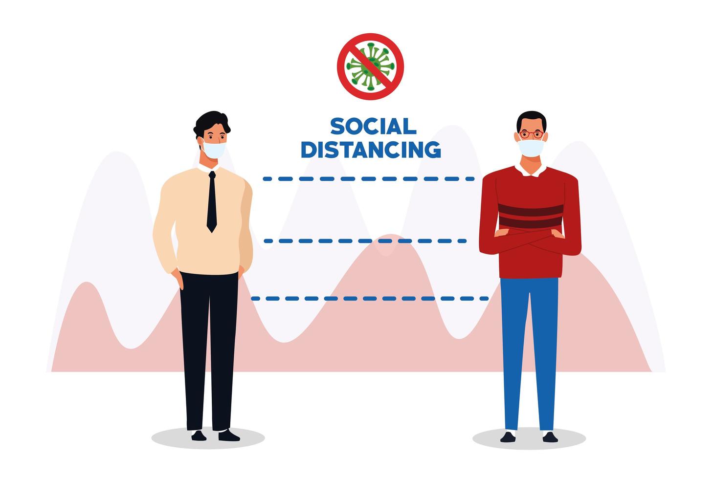 men using face masks for covid19 with social distance vector
