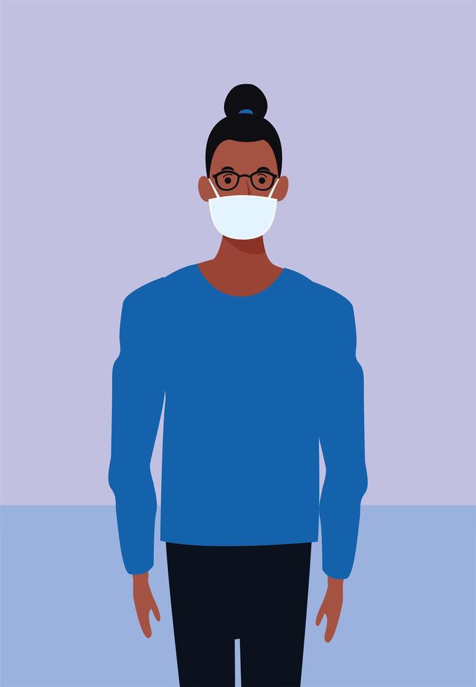 black woman using face mask for covid19 vector