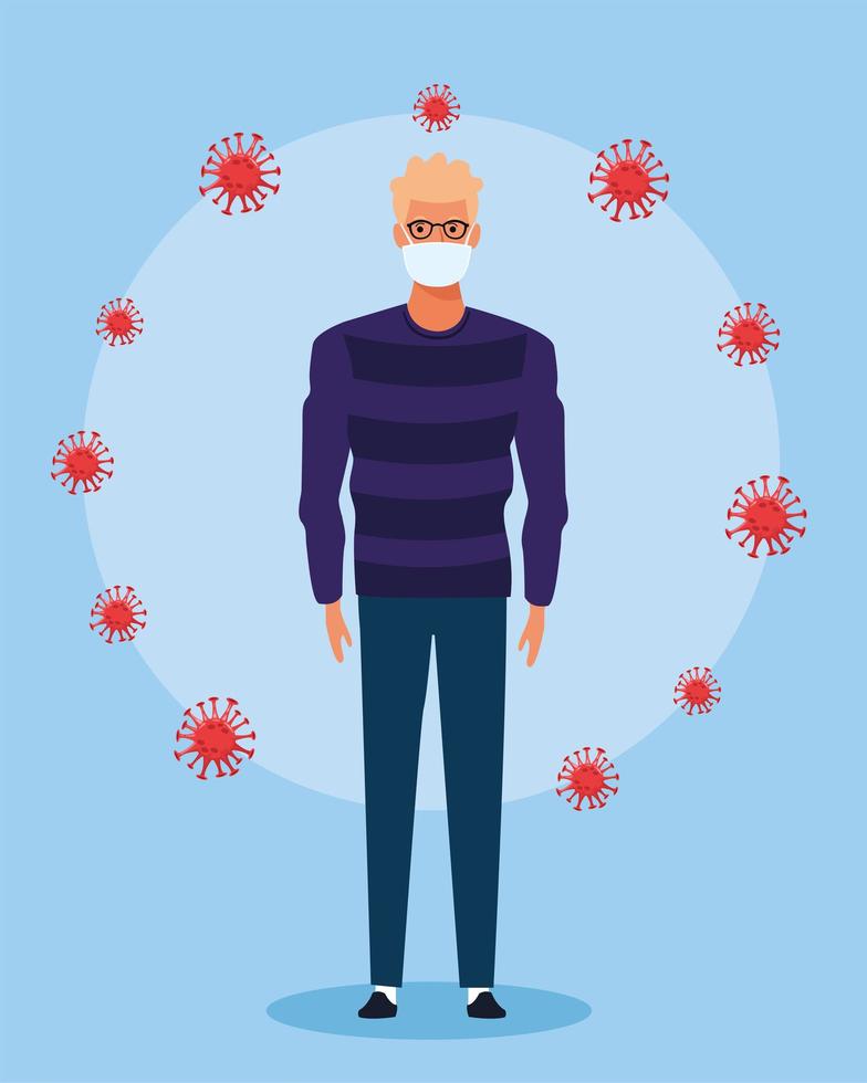 man using face mask for covid19 particles vector