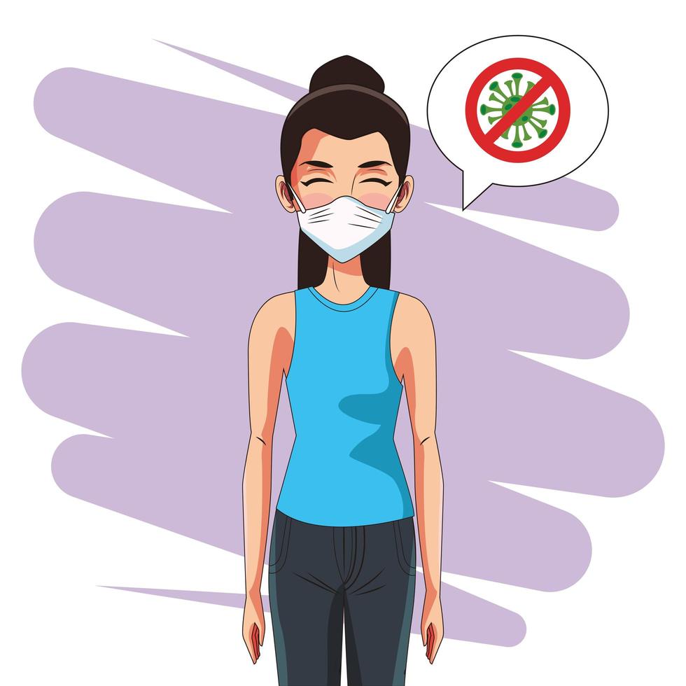 woman using face mask and stop covid19 signal vector