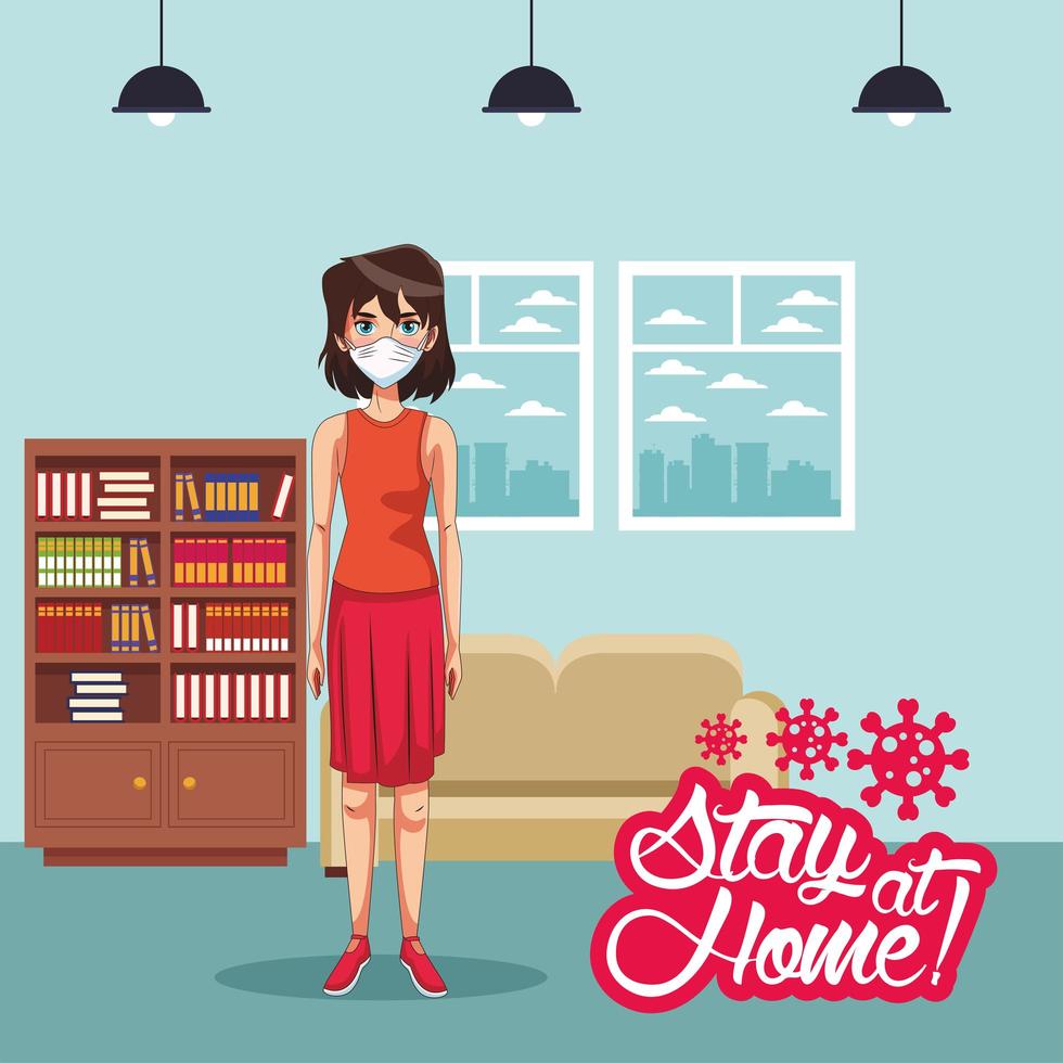 woman using face mask in the house vector