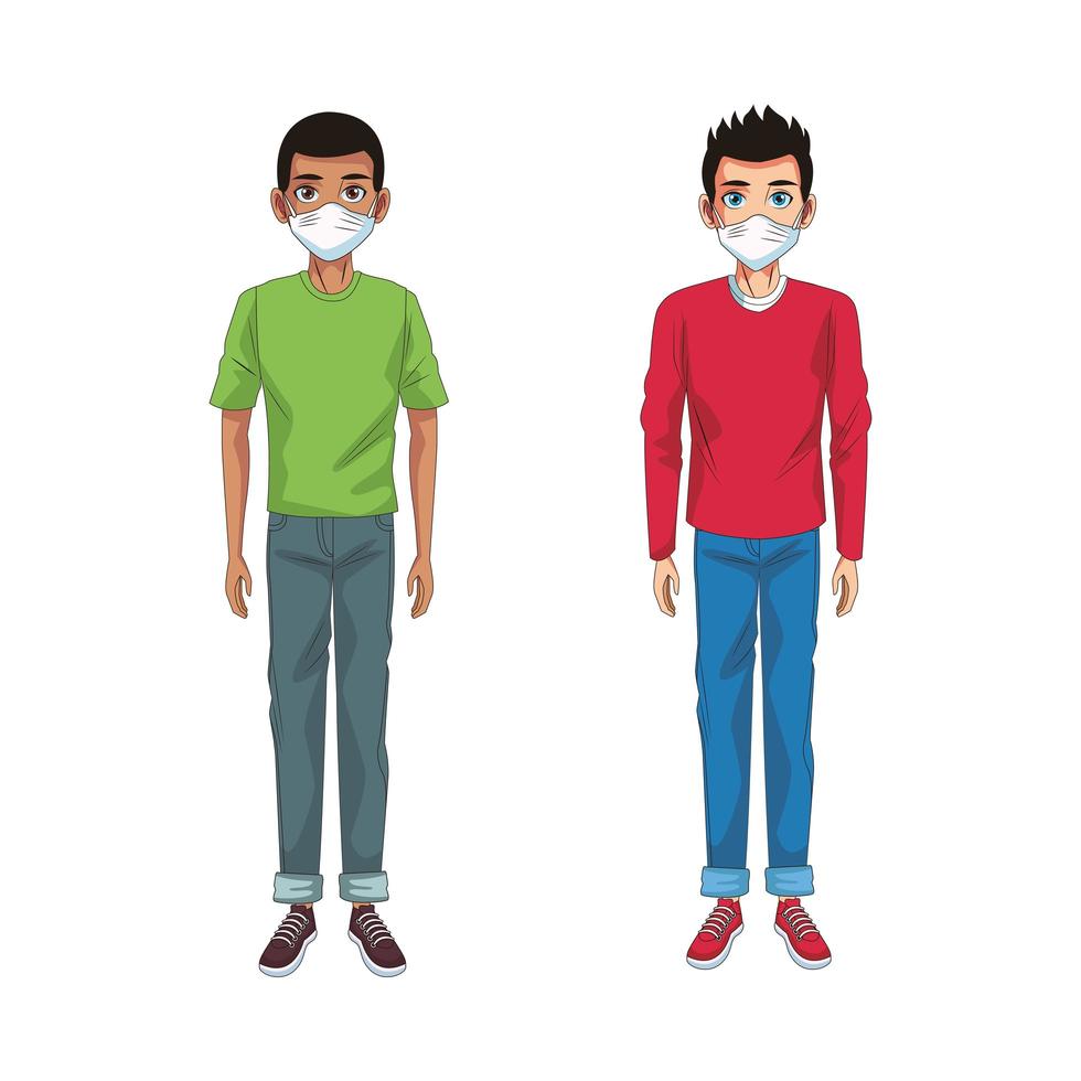 interracial men using face masks characters vector