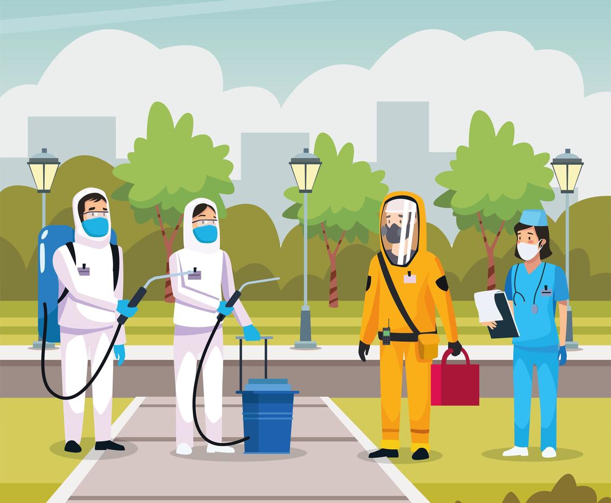 nurse with biosecurity cleaning person vector
